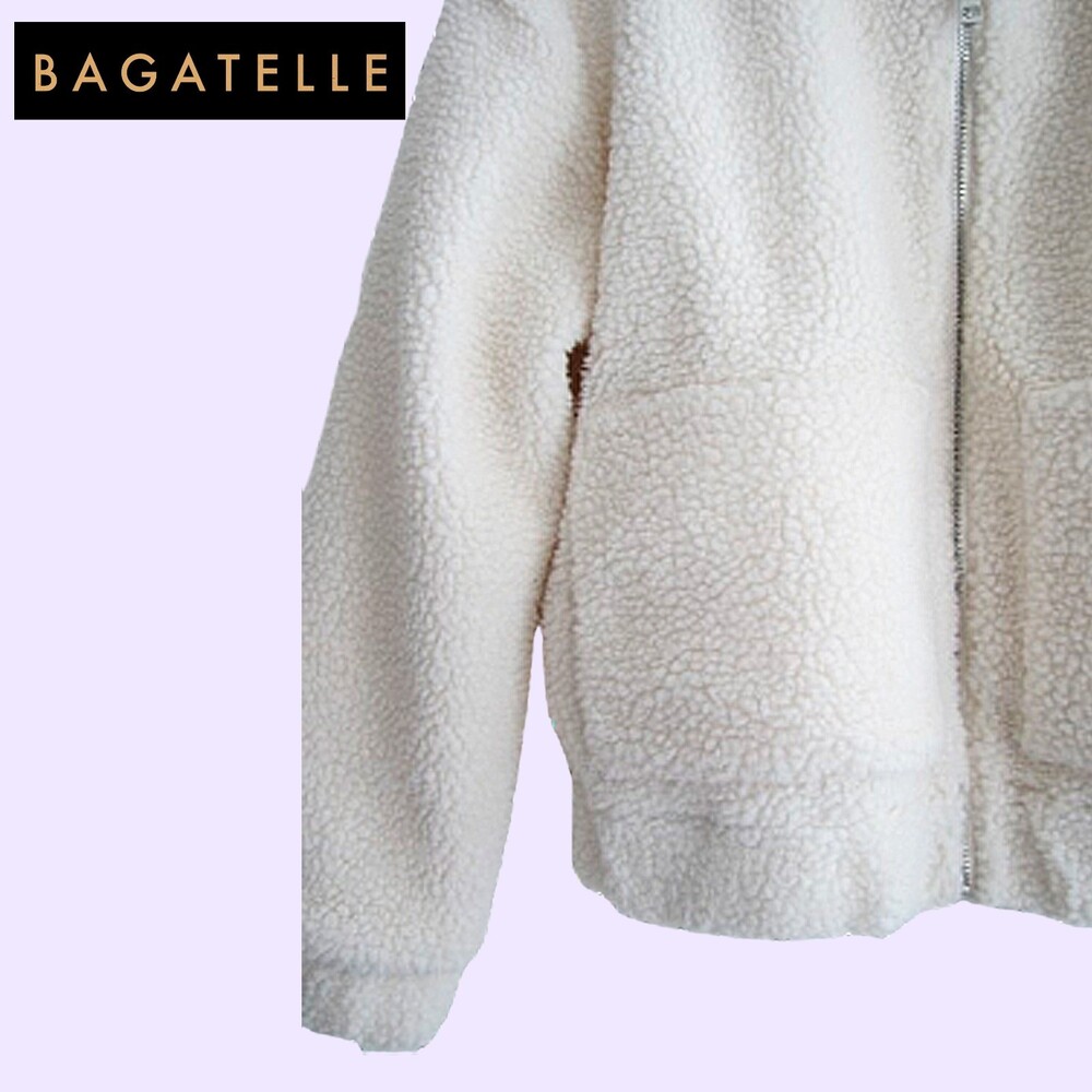 BAGATELLE NEW Faux Shearling Full Zip Patch Pocket Jacket Cream M NWT - Picture 8 of 12